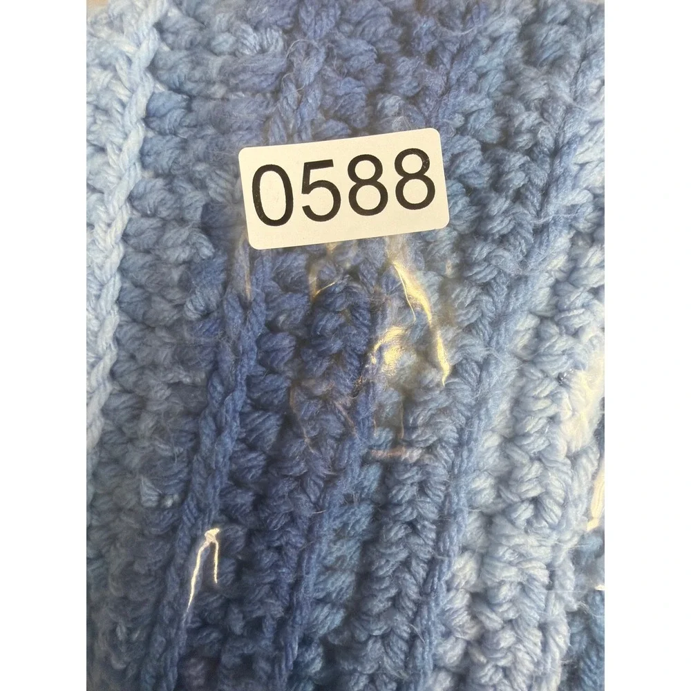 Handmade‎ Crochet Blue Ombre Striped Throw Blanket Scalloped Edge Afghan 48x33